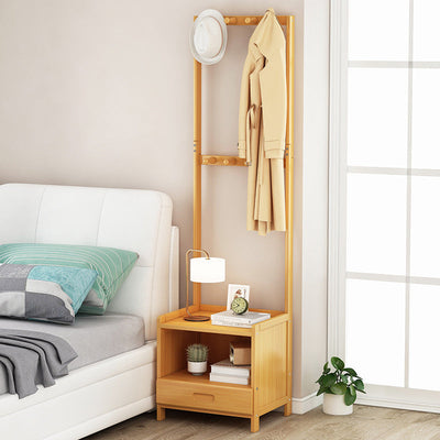 Modern Minimalist Rectangular Coat Rack Bamboo Density Panel Nightstand 1/3 Drawer For Bedroom