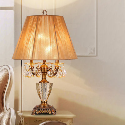 Modern Luxury Champagne Teardrop Zinc Alloy Crystal 3-Light Table Lamp For Bedroom