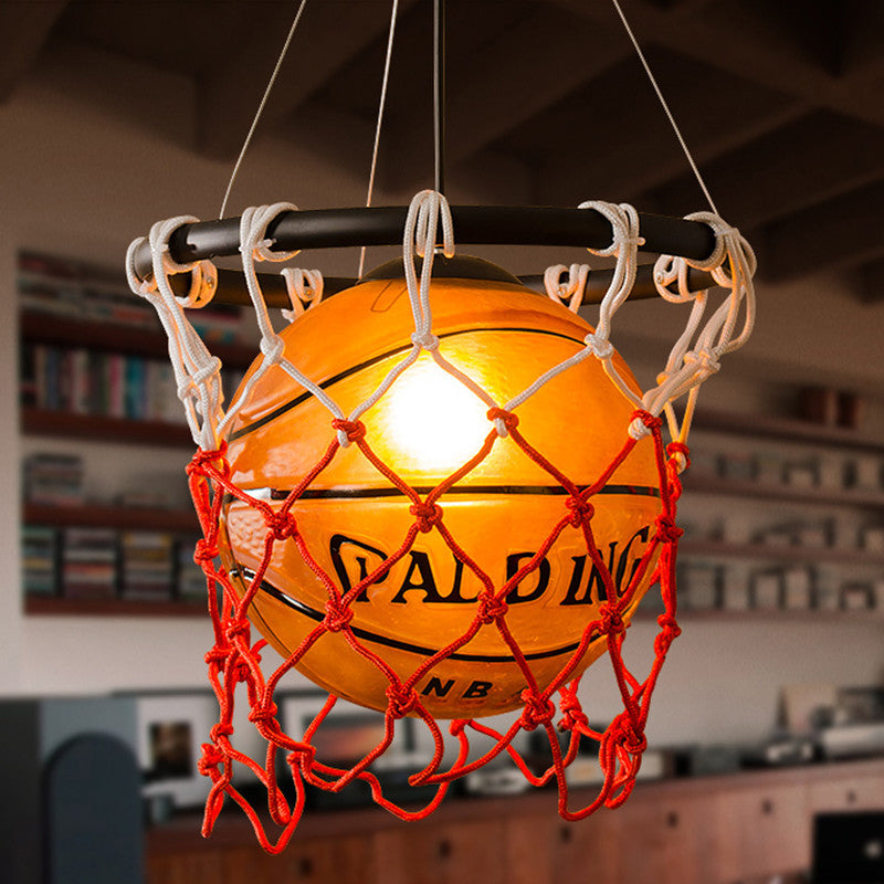 Lampe suspendue moderne et créative à 1 lumière en corde de verre et de fer pour basket-ball 