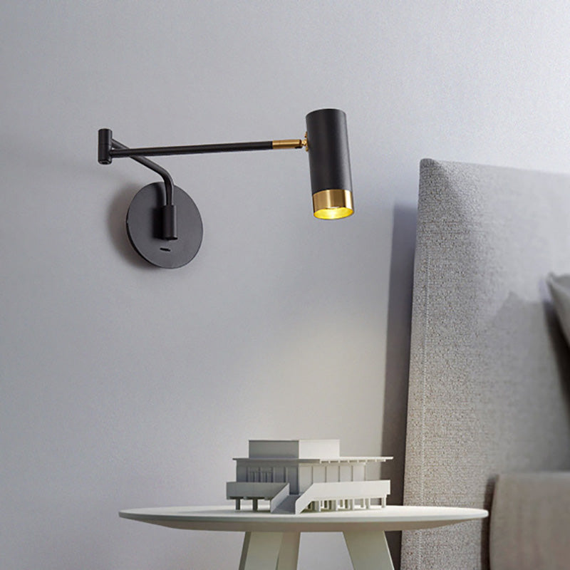 Modern Minimalist Cylinder Telescopic Swing Arm Iron 1-Light Wall Sconce Lamp For Bedroom