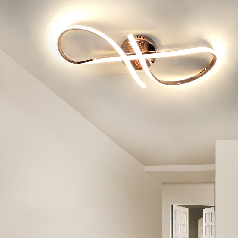 Modern Minimalist Spiral Twisted Aluminum Silicone LED Semi-Flush Mount Ceiling Light For Bedroom