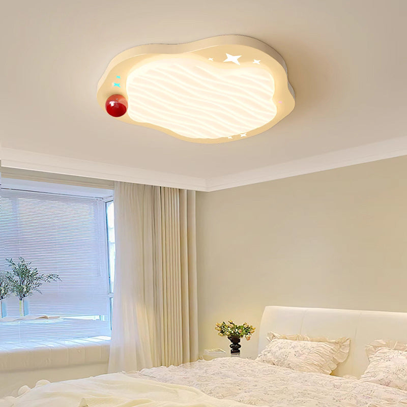 Contemporary Creative Kids Ruffled Egg Shaped Square Iron PE LED Flush Mount Ceiling Light For Bedroom