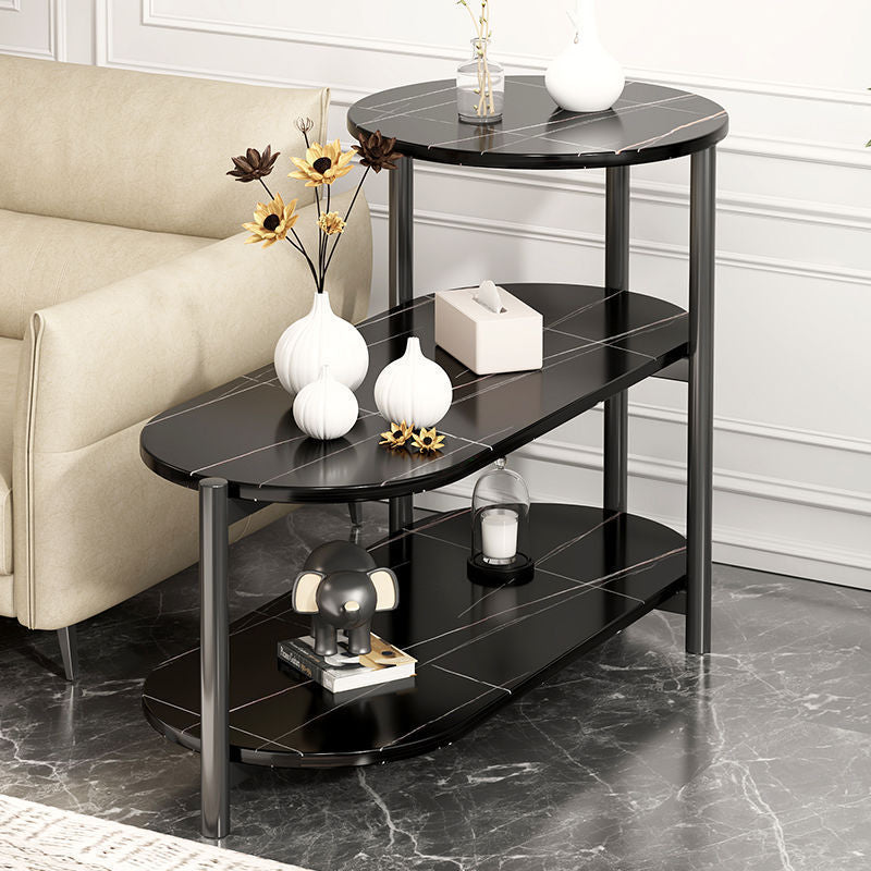 Modern Minimalist Oval Round Plate Iron End Table 3-Tier For Living Room