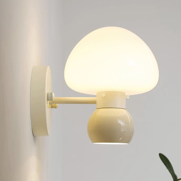 Contemporary Creative Mushroom Iron Glass 1-Light Wall Sconce Lamp For Bedroom