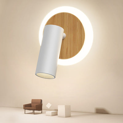 Modern Minimalist Round Wood Aluminum LED Wall Sconce Lamp For Bedroom