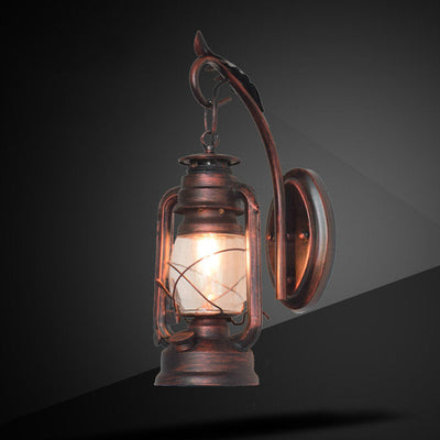 Traditional Vintage Iron Glass Cylinder Kerosene Lantern Mermaid 1-Light Wall Sconce Lamp For Hallway