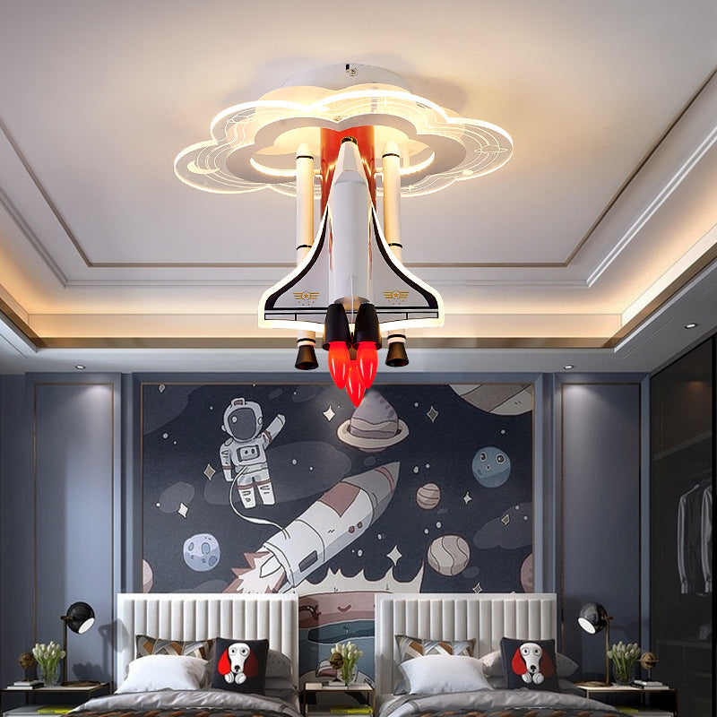 Contemporary Creative Iron Cartoon Aerospace Rocket Acrylic LED Kids Flush Mount Ceiling Light For Living Room