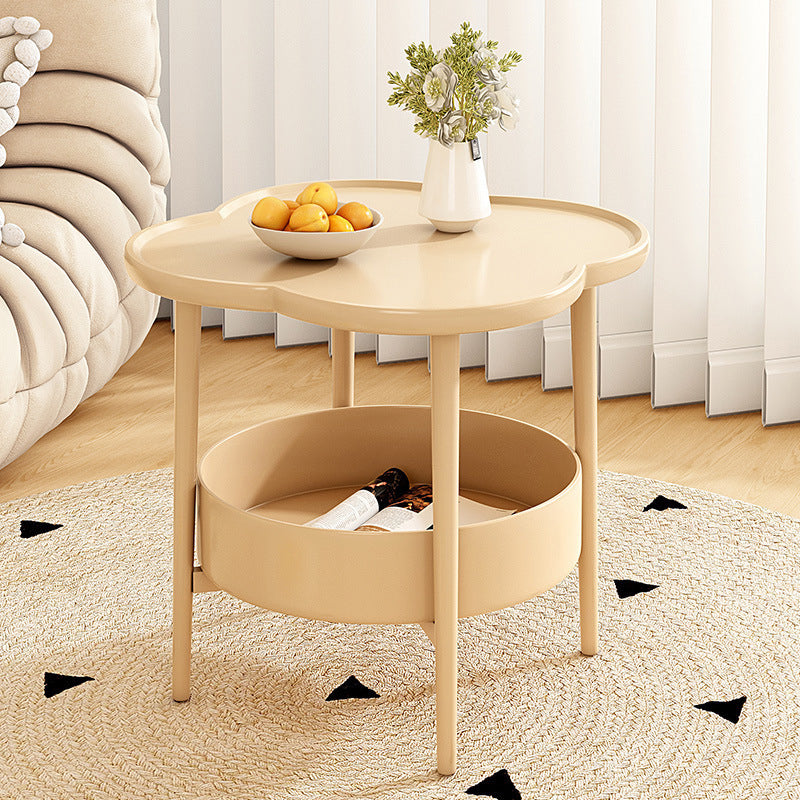 Modern Simplicity Four-Leaf Clover Round PP End Table 2-Tier For Living Room