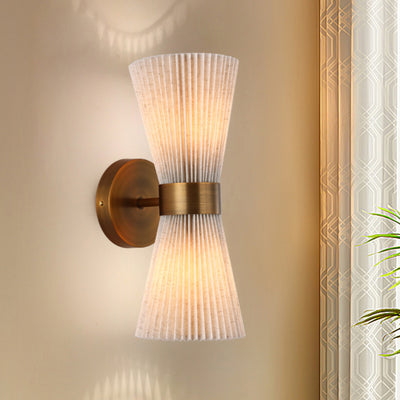 Modern Minimalist Column Fabric Copper 2-Light Wall Sconce Lamp For Living Room