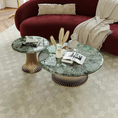 Contemporary Luxury Round Column Marble Stainless Steel Coffee Table Set For Living Room