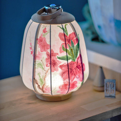 Traditional Chinese Leather Wood Stainless Steel Fabric Flower Bamboo Leaf Rechargeable LED Hanging Table Lamp For Bedside