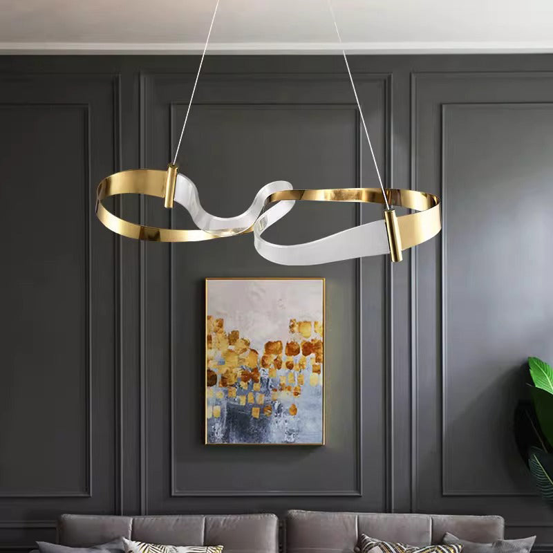 Contemporary Creative Wave Shape Iron Acrylic Ribbon Linear LED Pendant Light For Living Room