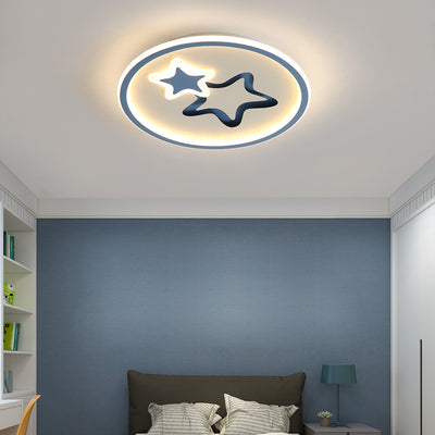 Contemporary Creative Round Star Cartoon Iron Acrylic LED Flush Mount Ceiling Light For Bedroom