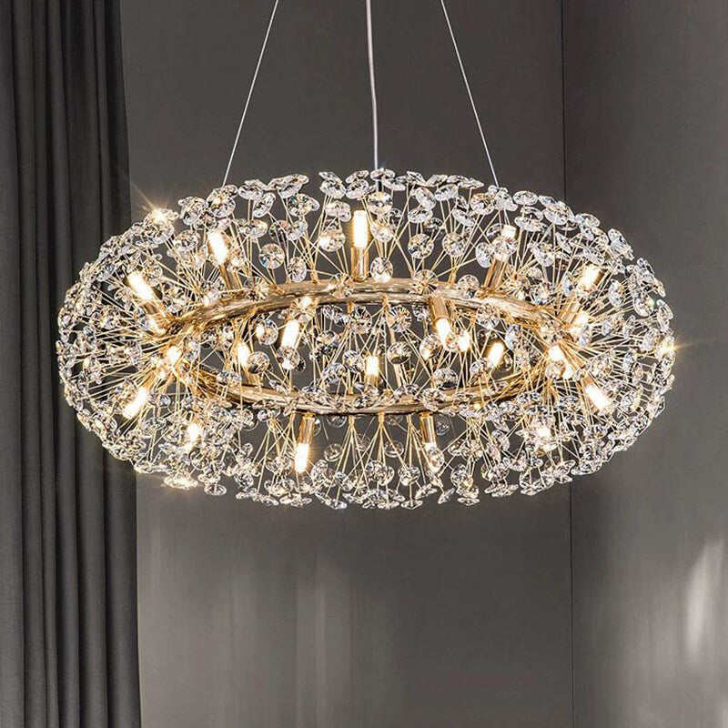 Modern Luxury Crystal Ring Strip 9/12/16/20/28-Light Chandelier For Dining Room