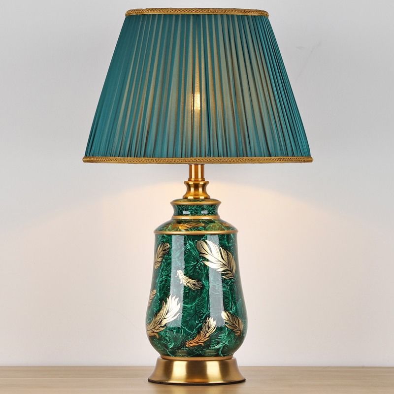 Traditional European Cylinder Ceramic Fabric Iron 1-Light Table Lamp For Bedroom