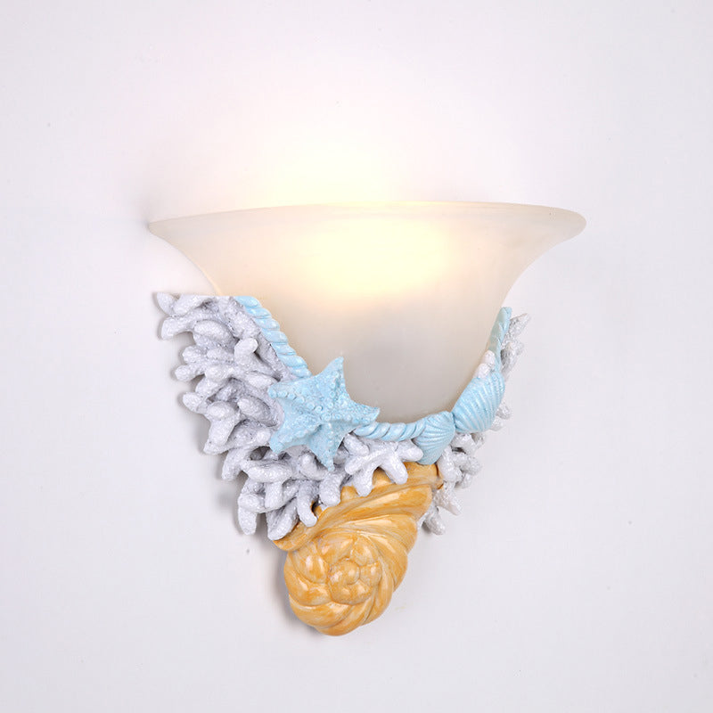 Contemporary Creative Resin Starfish Decorative Trumpet Glass Shade 1-Light Wall Sconce Lamp For Bedroom