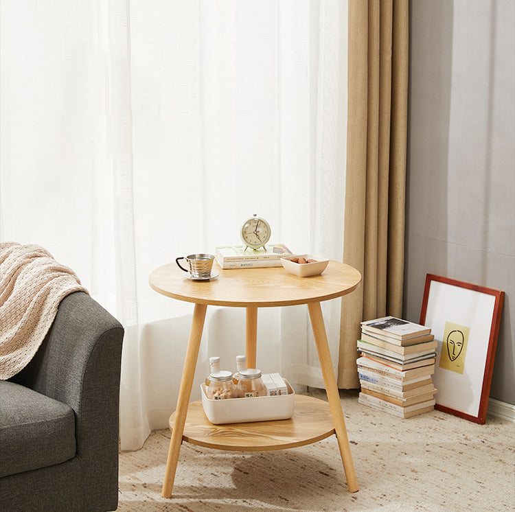 Modern Simplicity Round Wood Grain Board Top End Table 2-Tier For Living Room