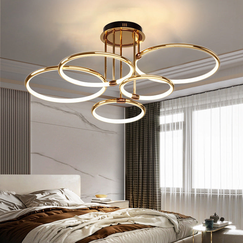 Contemporary Luxury Circle Combo Design LED Semi-Flush Mount Ceiling Light For Bedroom