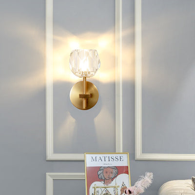 Modern Mid-Century Crystal Ball Iron Straight Pole 1-Light Wall Sconce Lamp For Living Room