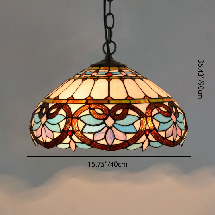 Traditional Tiffany Mediterranean Stained Glass Blue Heart Shape 1-Light Pendant Light For Living Room