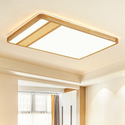 Modern Minimalist Square Solid Wood Acrylic LED Flush Mount Ceiling Light For Living Room