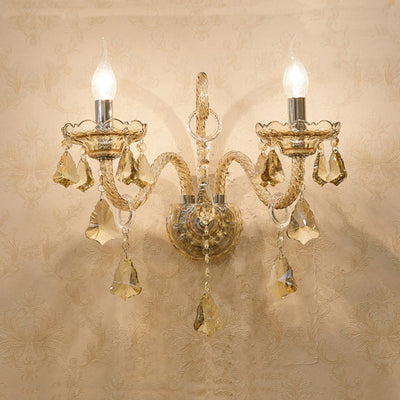 Traditional European Glass Crystal Candelabra Hardware 1/2-Light Wall Sconce Lamp For Living Room