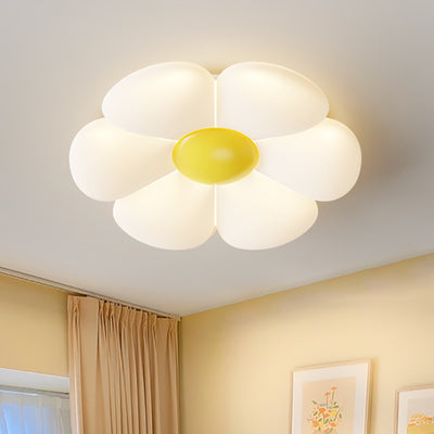 Contemporary Creative Daisy Flower PE Iron LED Flush Mount Ceiling Light For Bedroom