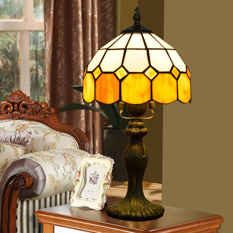 Traditional Tiffany Cylinder Half Globe Aluminum Glass 1-Light Table Lamp For Bedroom