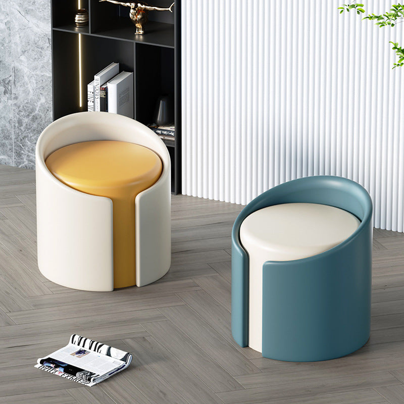 Modern Minimalist Leather Wood Sponge Round Cylinder Footstool Backrest Armless For Entryways