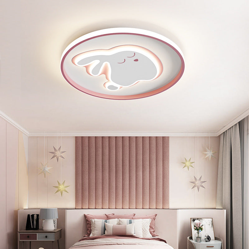 Contemporary Creative Cartoon Rabbit Iron Acrylic LED Kids Flush Mount Ceiling Light For Bedroom