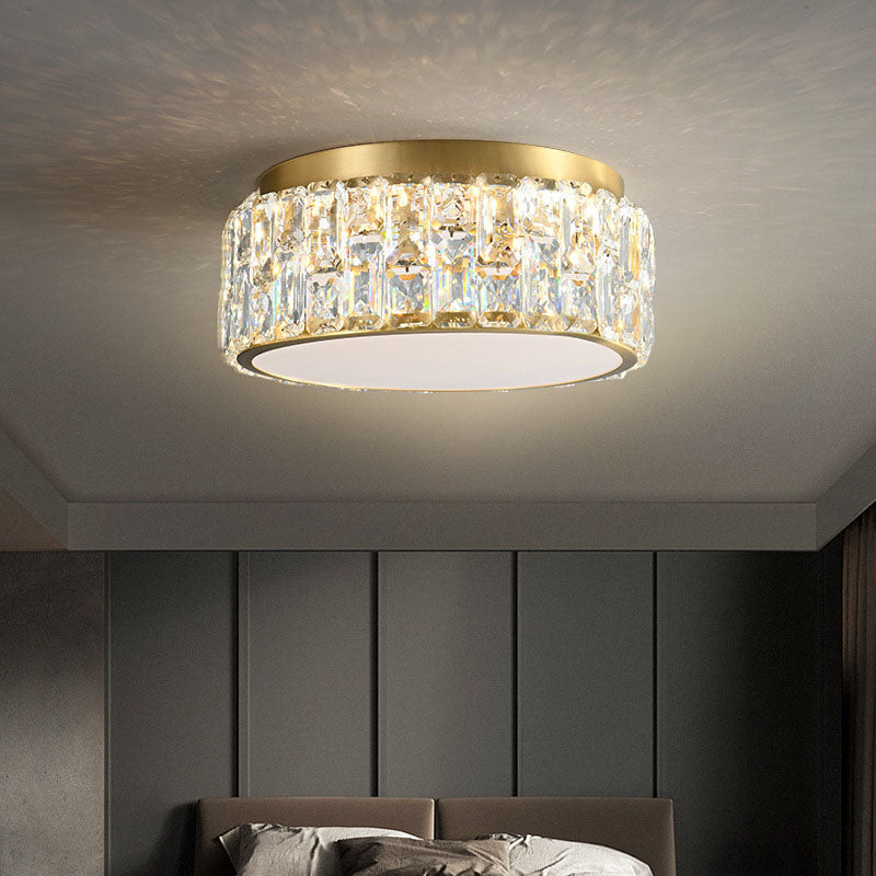 Contemporary Scandinavian Cylindrical Copper Crystal 4/6 Light Flush Mount Ceiling Light For Bedroom