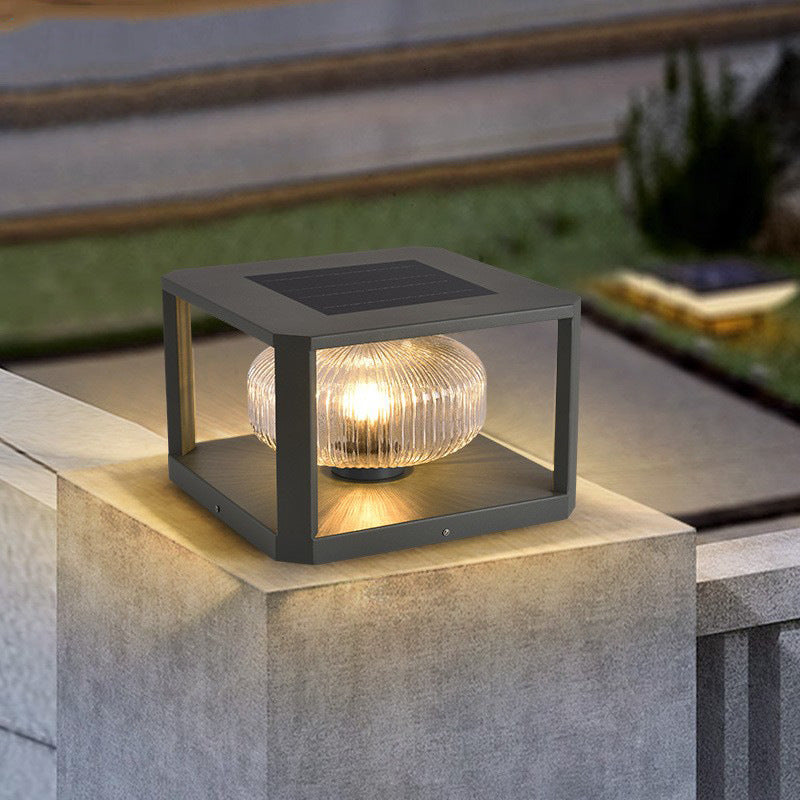 Modern Simplicity Solar Waterproof Stainless Steel Aluminum Glass Cube Ball 1-Light Landscape Lighting Outdoor Light For Outdoor Patio
