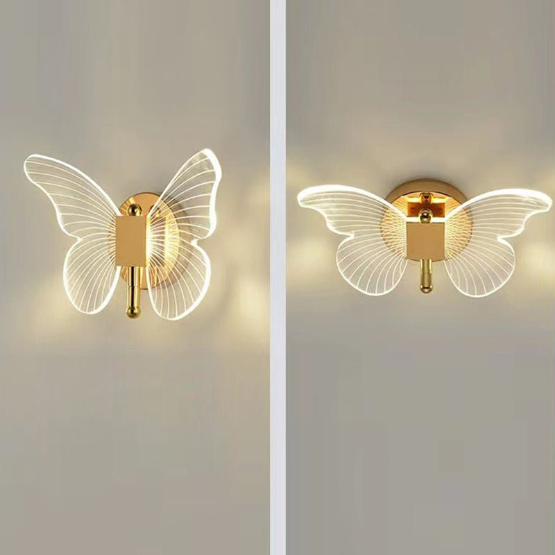 Modern Minimalist Butterfly Metal Acrylic LED Wall Sconce Lamp For Bedroom