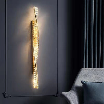 Modern Luxury Long Stripe Wave Iron Crystal LED Wall Sconce Lamp For Bedroom