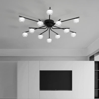 Modern Minimalist Acrylic Copper Round Branch LED Semi-Flush Mount Ceiling Light For Living Room