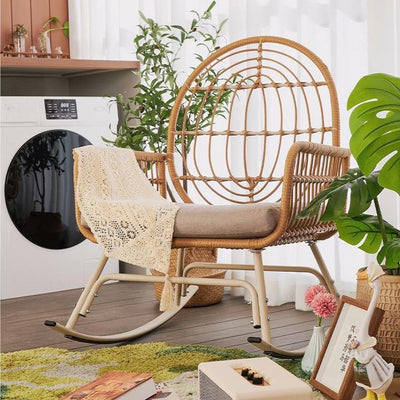 Traditional Chinese Square Cushion Rattan Sponge Alloy Steel Recliner Backrest Armrest For Living Room