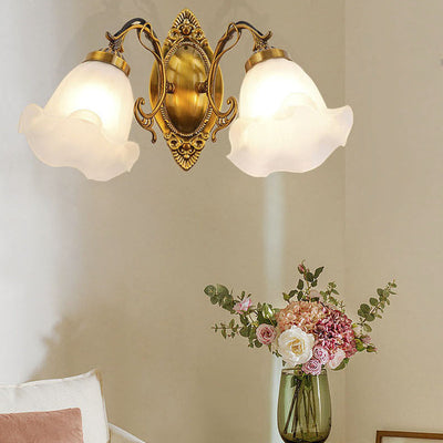 Traditional European Iron Glass Flower 2-Light Wall Sconce Lamp For Living Room