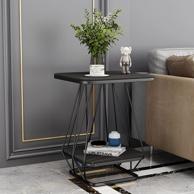 Contemporary Nordic Square Geometric Slab Iron End Table 2-Tier For Living Room