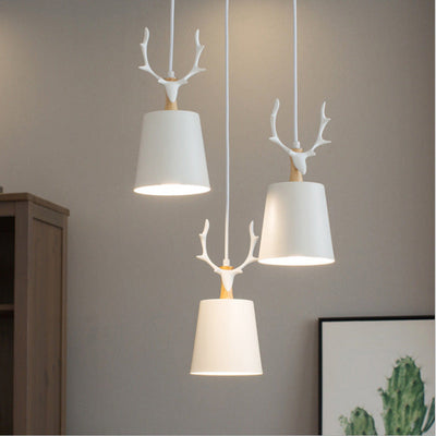 Contemporary Nordic Antler Iron Cylinder Shade Wood 1/3-Light Island Light Chandelier For Living Room