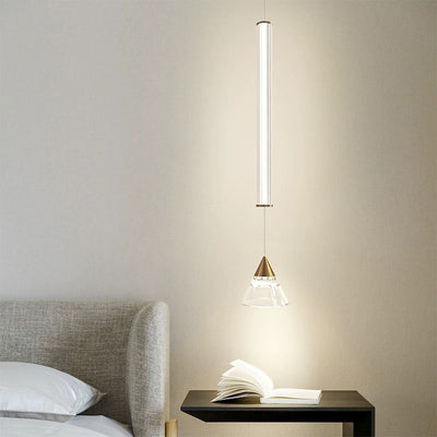 Modern Minimalist Straight Line Iron Glass LED Pendant Light For Living Room