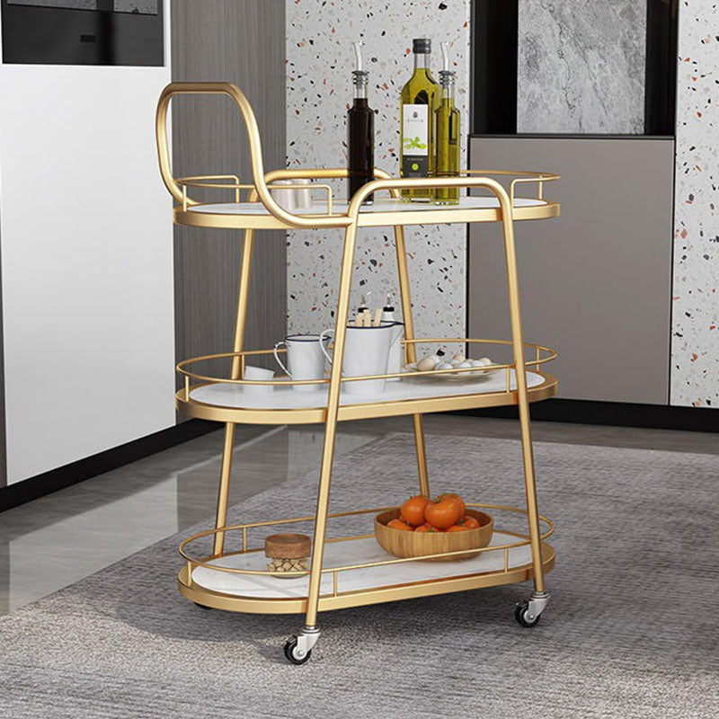 Contemporary Nordic Oval Marble Metal Dining Cart 3-Tray For Dining Room