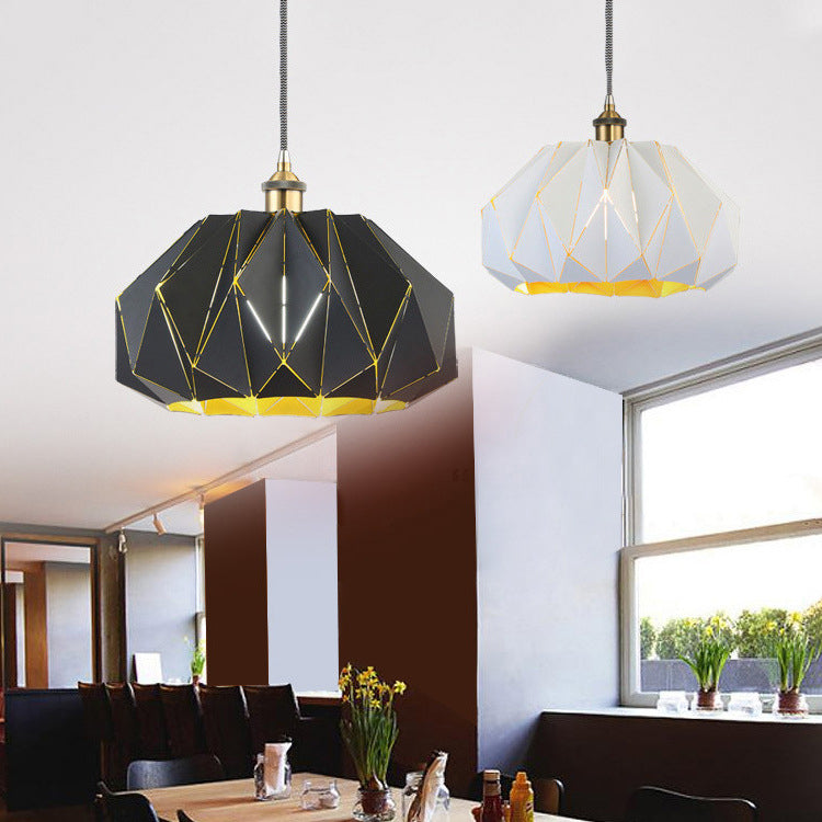 Contemporary Industrial Iron Aluminum Hollow Diamond 1-Light Pendant Light For Dining Room