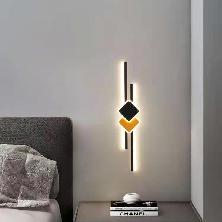 Modern Minimalist Long Strip Rhombus Iron Aluminum Acrylic LED Wall Sconce Lamp For Living Room