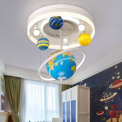 Contemporary Creative Kids Round Orb Globe Hardware Acrylic LED Flush Mount Ceiling Light For Bedroom