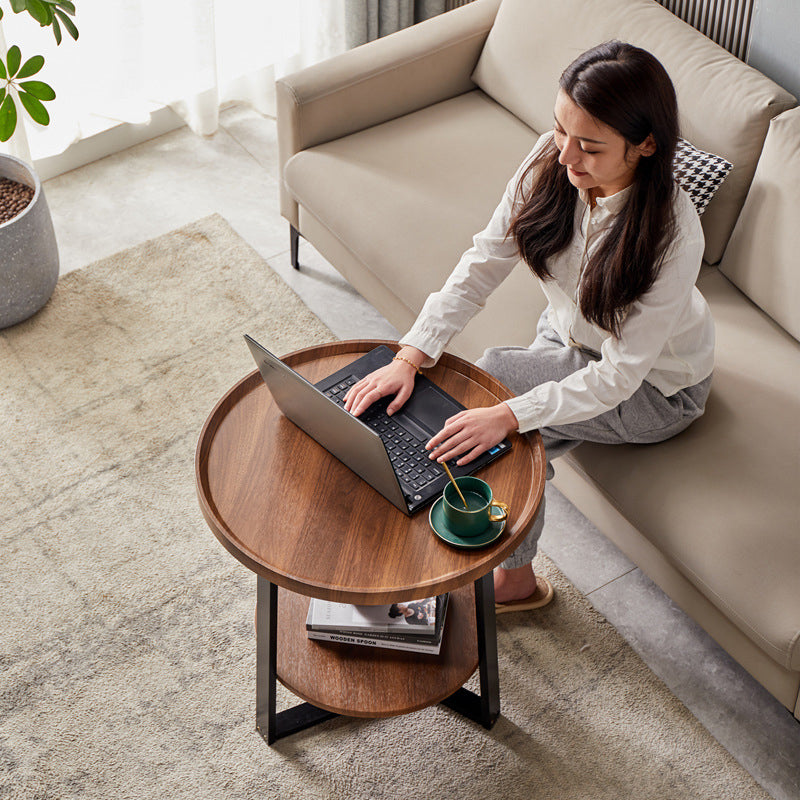 Contemporary Nordic Round Iron Plate Coffee Table 2-Tier For Living Room