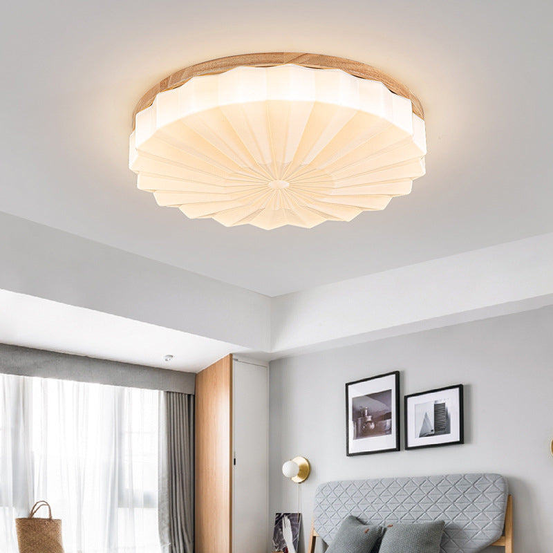 Modern Minimalist Round Flower Wood Iron Acrylic LED Flush Mount Ceiling Light For Living Room