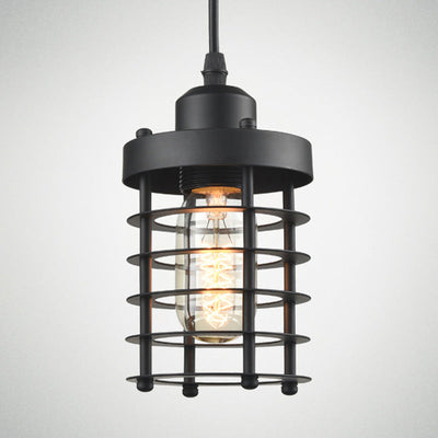 Contemporary Industrial Cylinder Hollow Out Iron 1-Light Pendant Light For Living Room