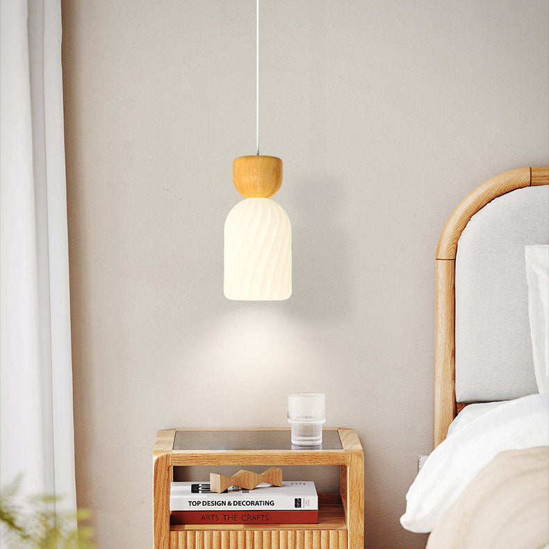 Contemporary Scandinavian Log Glass Round 1-Light Pendant Light For Bedroom