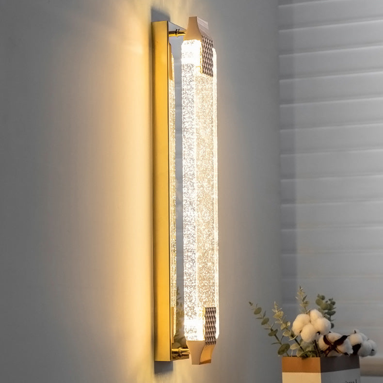 Contemporary Luxury Dazzling Rectangular Bubble Textured Crystal Shade Stainless Steel LED Wall Sconce Lamp For Living Room