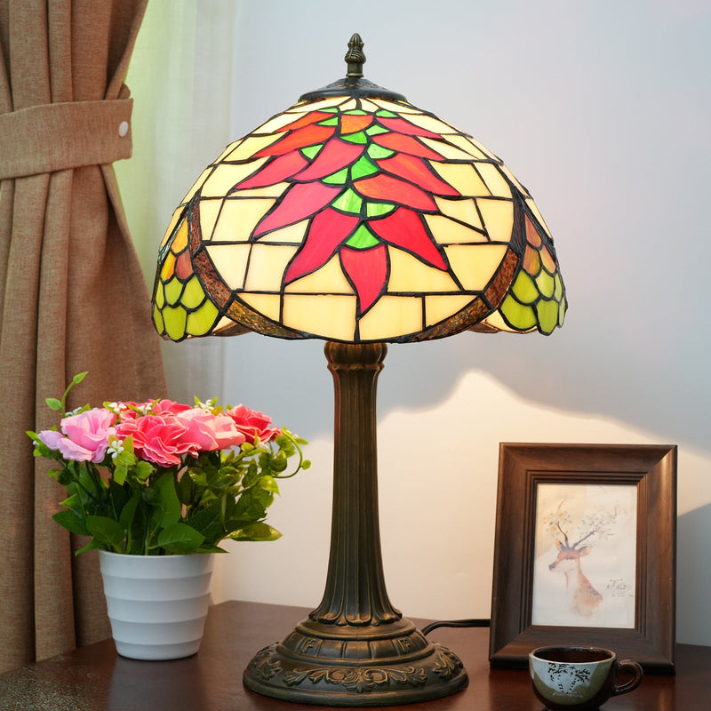 Traditional Tiffany Stained Glass Capsicum Round Shade 1-Light Table Lamp For Study